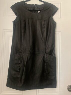 EUC “For Joseph” Black 100% Genuine Leather Cap-Sleeve Mini Dress Size S